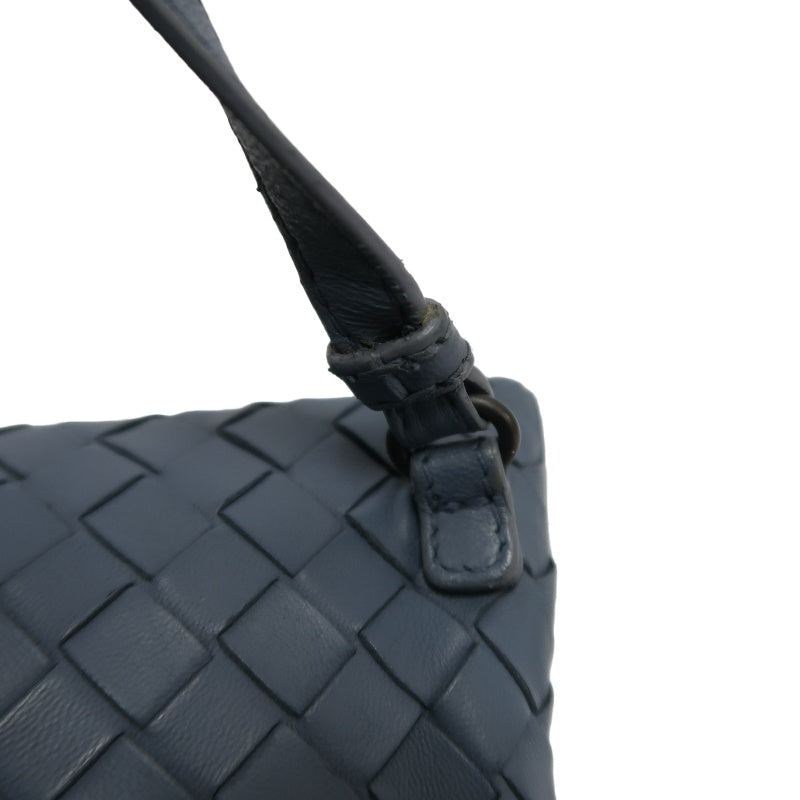BOTTEGA VENETA Intrecciato Leather Shoulder Bag Blue Silver-Tone Hardware