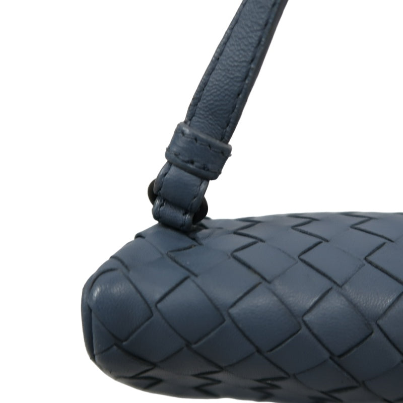 BOTTEGA VENETA Intrecciato Leather Shoulder Bag Blue Silver-Tone Hardware