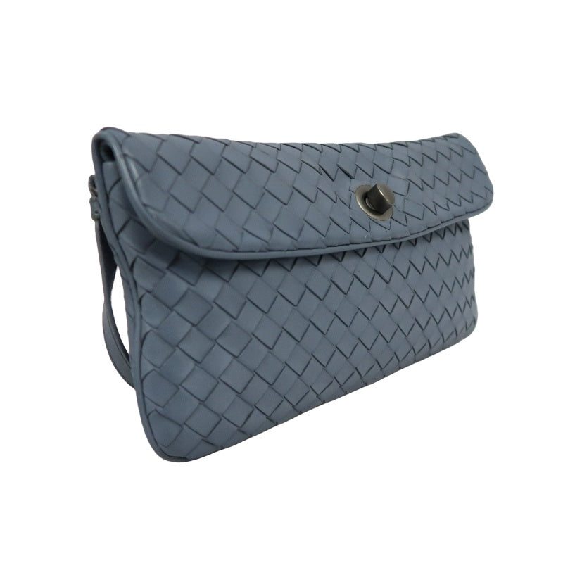 BOTTEGA VENETA Intrecciato Leather Shoulder Bag Blue Silver-Tone Hardware