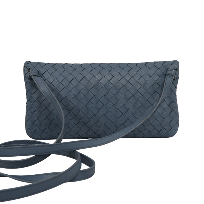 BOTTEGA VENETA Intrecciato Leather Shoulder Bag Blue Silver-Tone Hardware