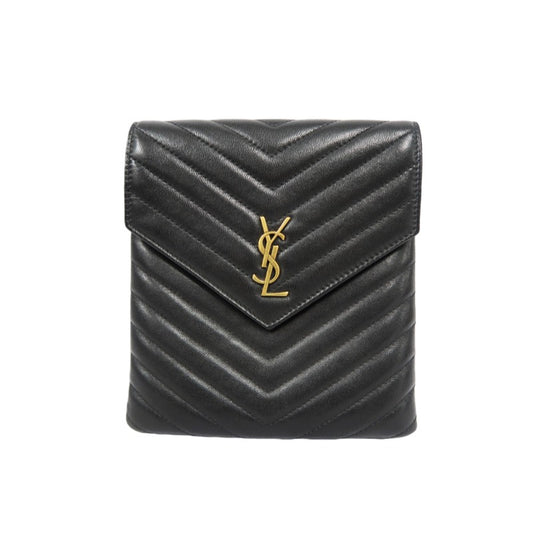 YVES SAINT LAURENT Cassandra V-Stitch Calf Leather Shoulder Bag Black Gold-Tone Hardware