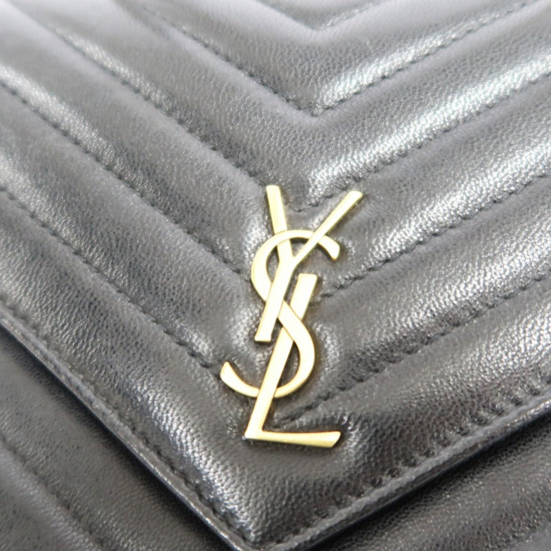 YVES SAINT LAURENT Cassandra V-Stitch Calf Leather Shoulder Bag Black Gold-Tone Hardware