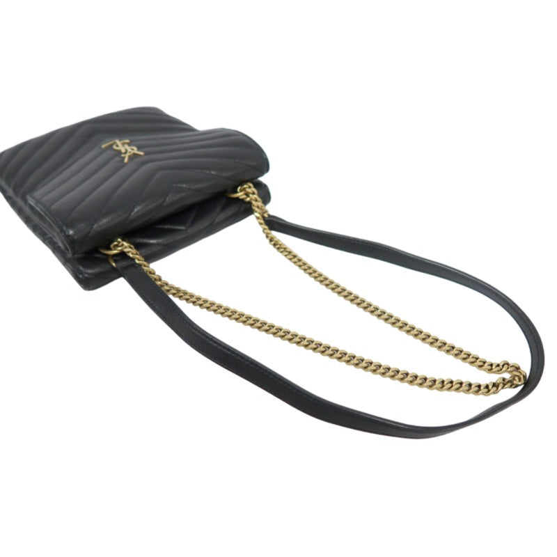 YVES SAINT LAURENT Cassandra V-Stitch Calf Leather Shoulder Bag Black Gold-Tone Hardware