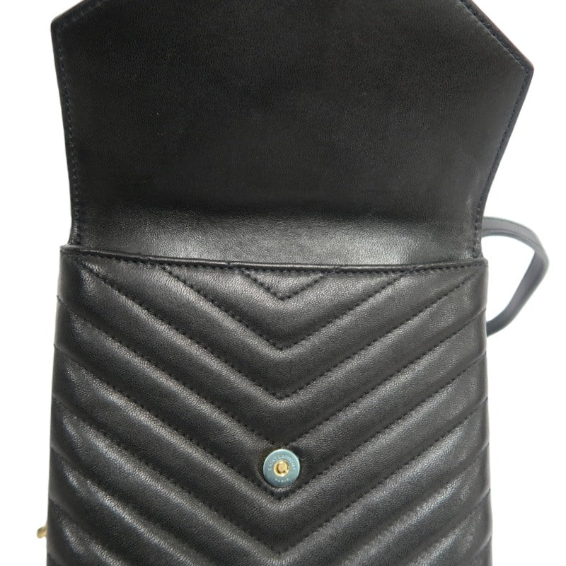 YVES SAINT LAURENT Cassandra V-Stitch Calf Leather Shoulder Bag Black Gold-Tone Hardware