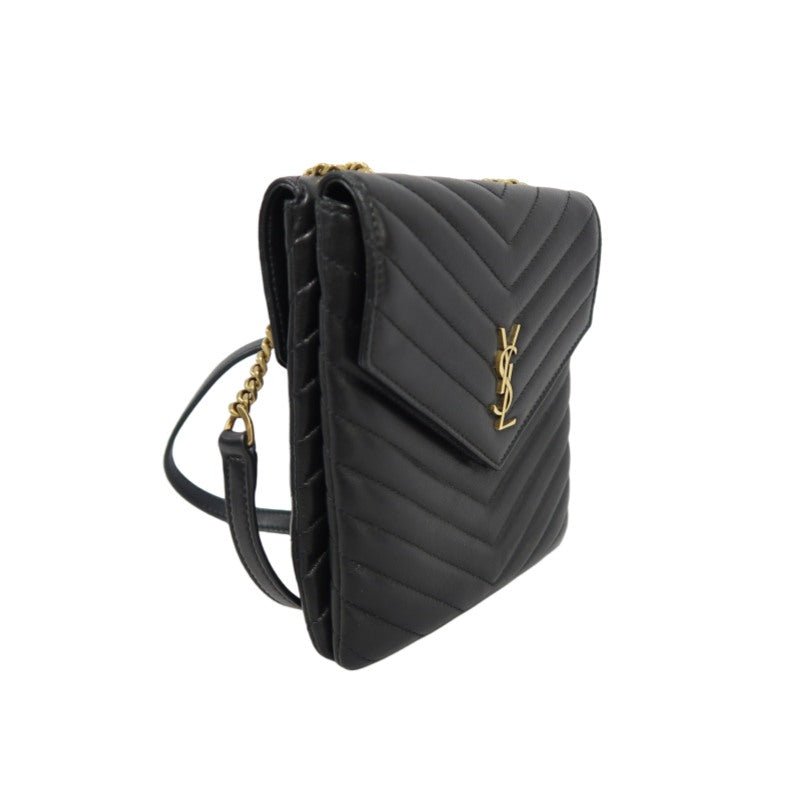 YVES SAINT LAURENT Cassandra V-Stitch Calf Leather Shoulder Bag Black Gold-Tone Hardware