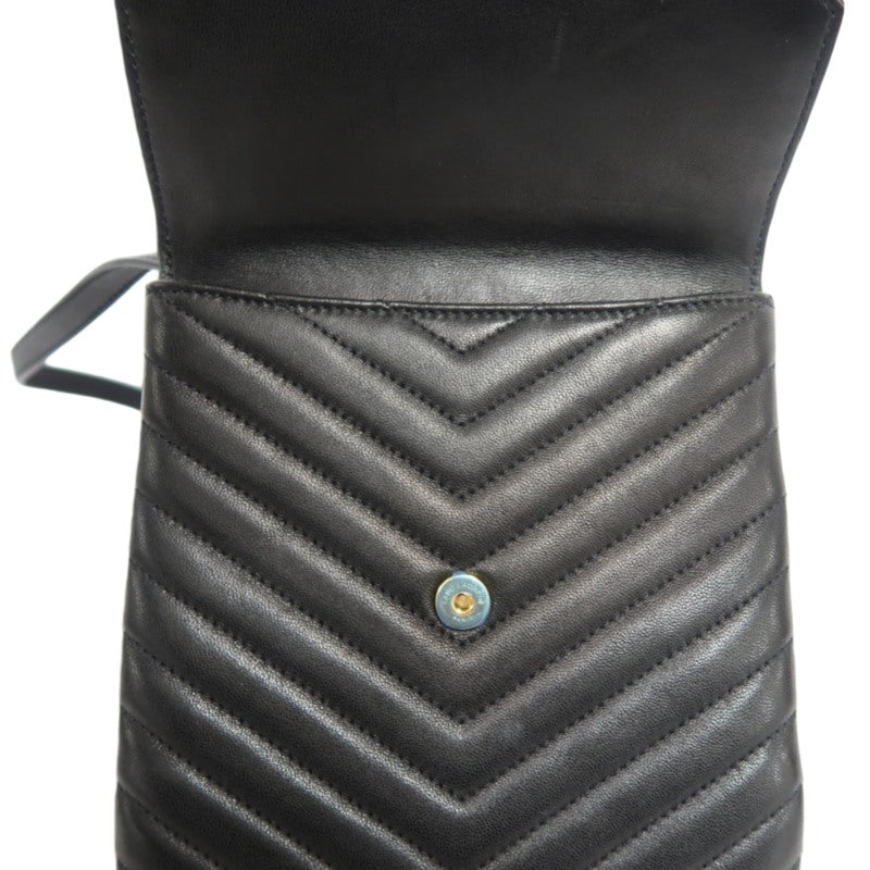 YVES SAINT LAURENT Cassandra V-Stitch Calf Leather Shoulder Bag Black Gold-Tone Hardware