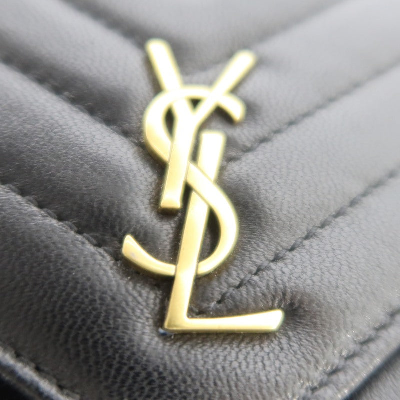 YVES SAINT LAURENT Cassandra V-Stitch Calf Leather Shoulder Bag Black Gold-Tone Hardware