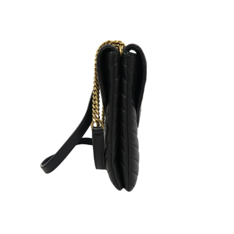 YVES SAINT LAURENT Cassandra V-Stitch Calf Leather Shoulder Bag Black Gold-Tone Hardware