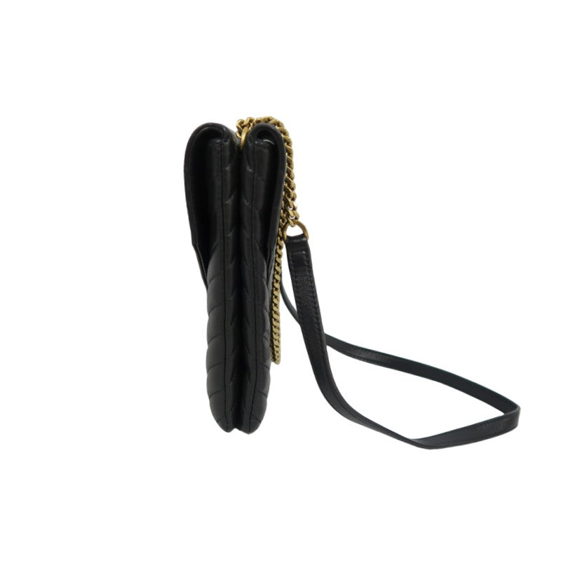 YVES SAINT LAURENT Cassandra V-Stitch Calf Leather Shoulder Bag Black Gold-Tone Hardware