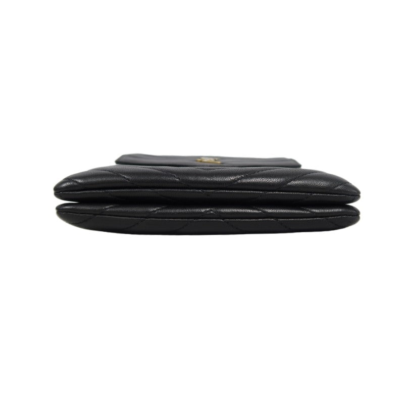 YVES SAINT LAURENT Cassandra V-Stitch Calf Leather Shoulder Bag Black Gold-Tone Hardware