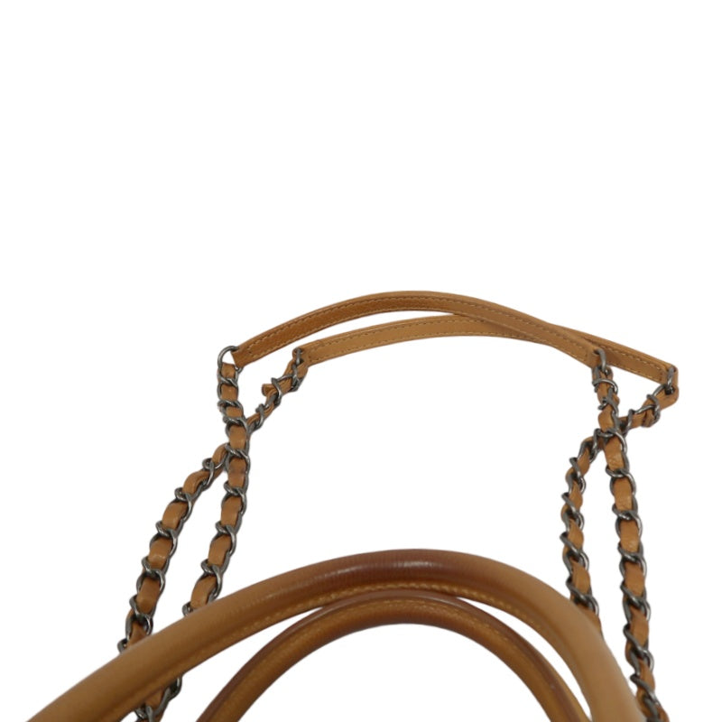 CHANEL Matelassé Caviar Leather Tote Bag Brown Orange Dark Silver-Tone Hardware