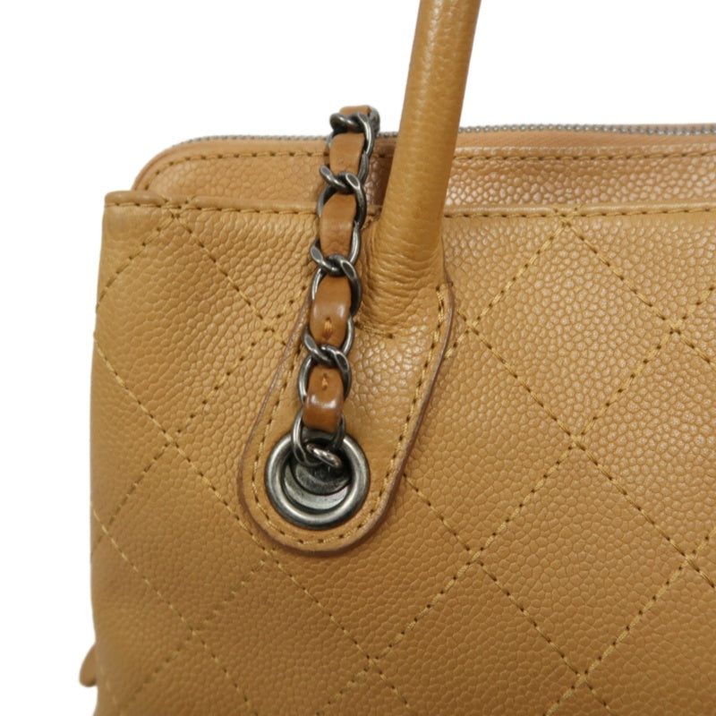 CHANEL Matelassé Caviar Leather Tote Bag Brown Orange Dark Silver-Tone Hardware