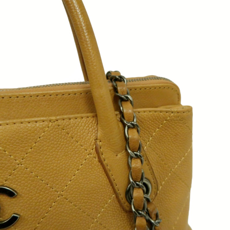 CHANEL Matelassé Caviar Leather Tote Bag Brown Orange Dark Silver-Tone Hardware