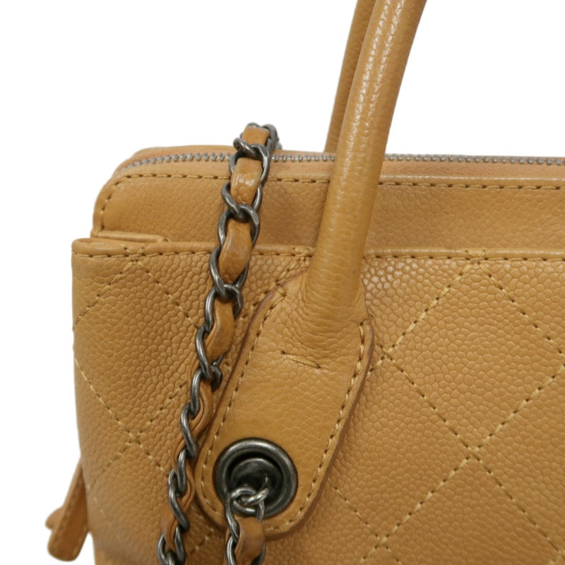 CHANEL Matelassé Caviar Leather Tote Bag Brown Orange Dark Silver-Tone Hardware