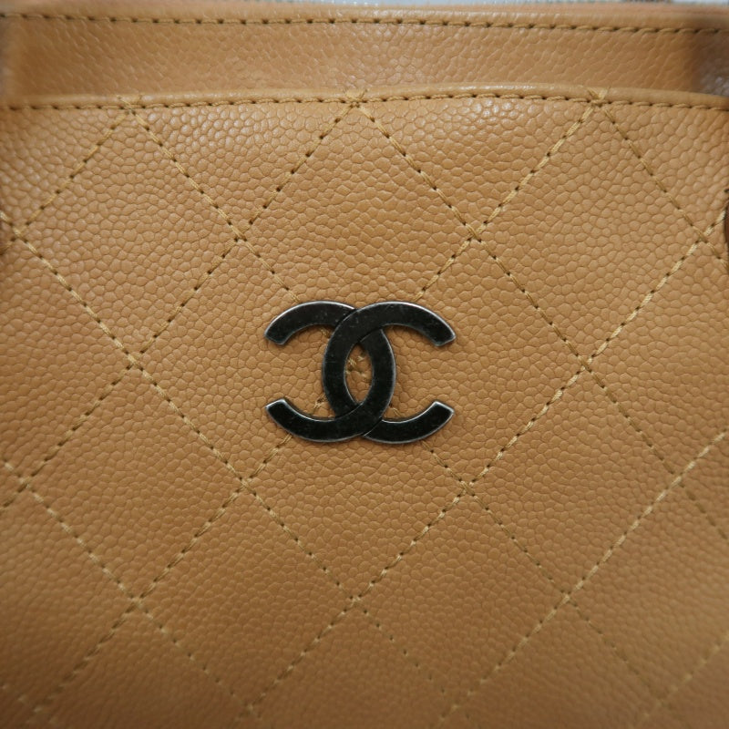 CHANEL Matelassé Caviar Leather Tote Bag Brown Orange Dark Silver-Tone Hardware