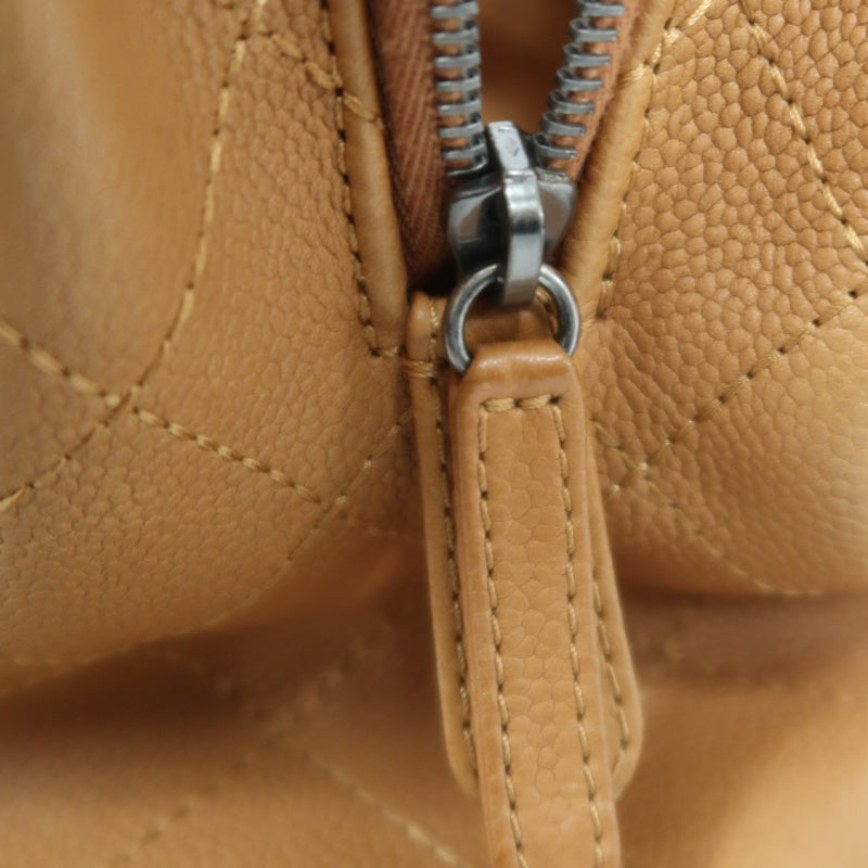 CHANEL Matelassé Caviar Leather Tote Bag Brown Orange Dark Silver-Tone Hardware