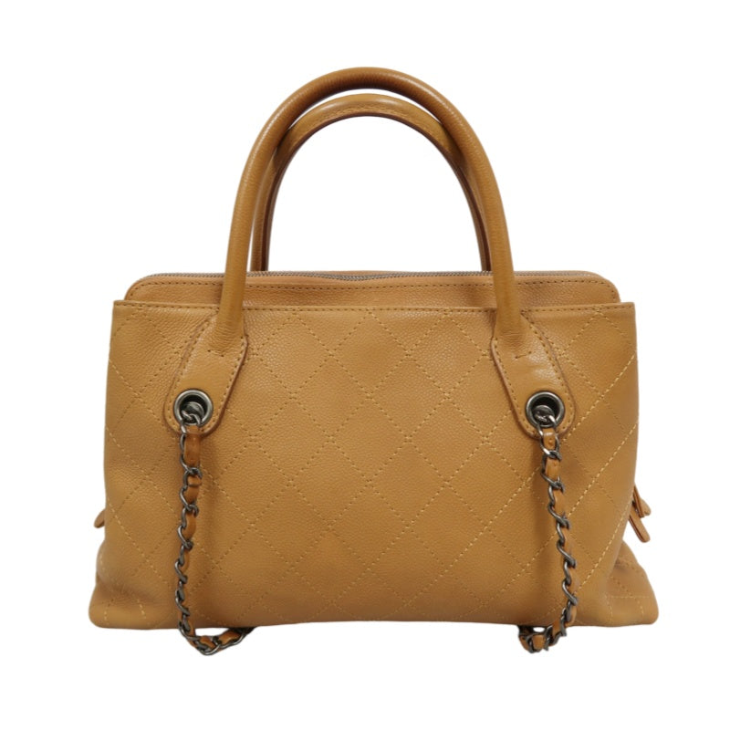 CHANEL Matelassé Caviar Leather Tote Bag Brown Orange Dark Silver-Tone Hardware