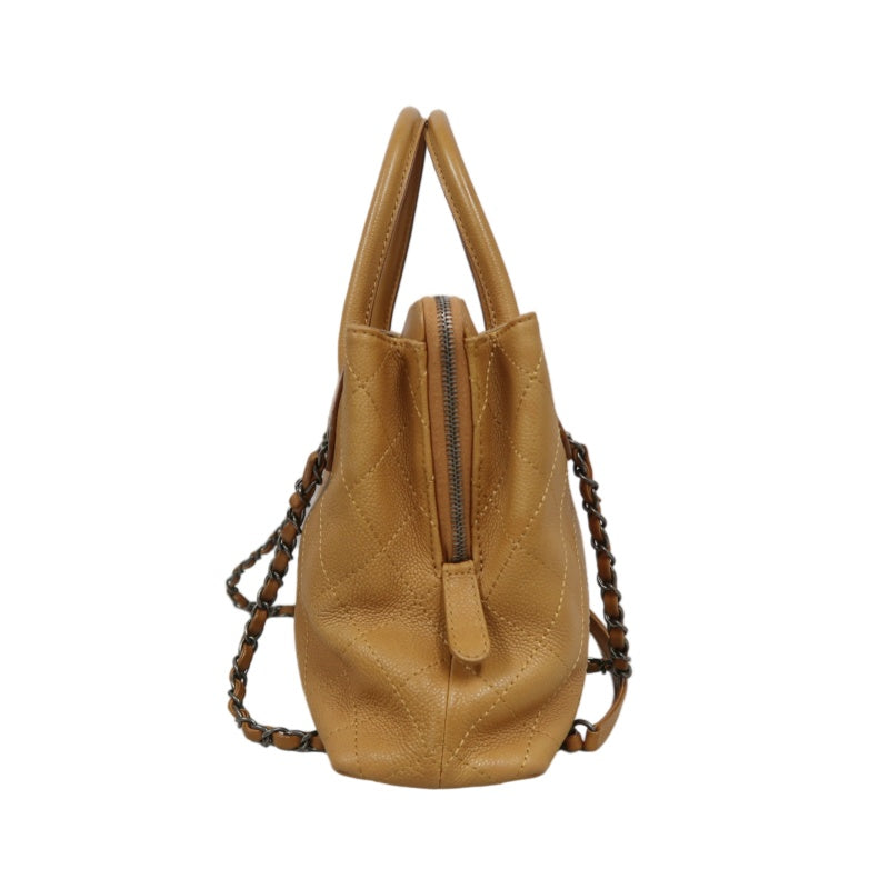 CHANEL Matelassé Caviar Leather Tote Bag Brown Orange Dark Silver-Tone Hardware