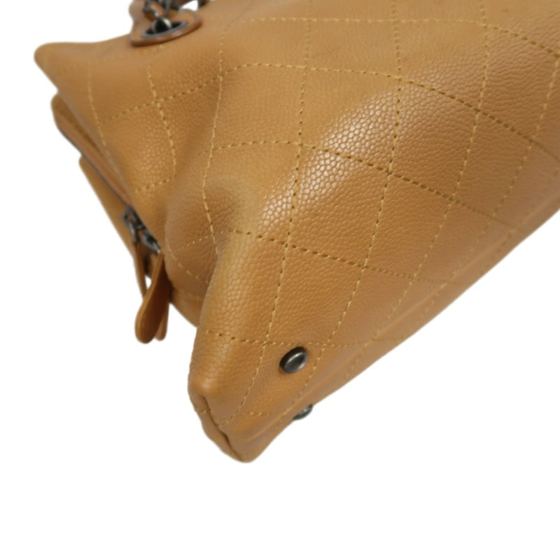 CHANEL Matelassé Caviar Leather Tote Bag Brown Orange Dark Silver-Tone Hardware