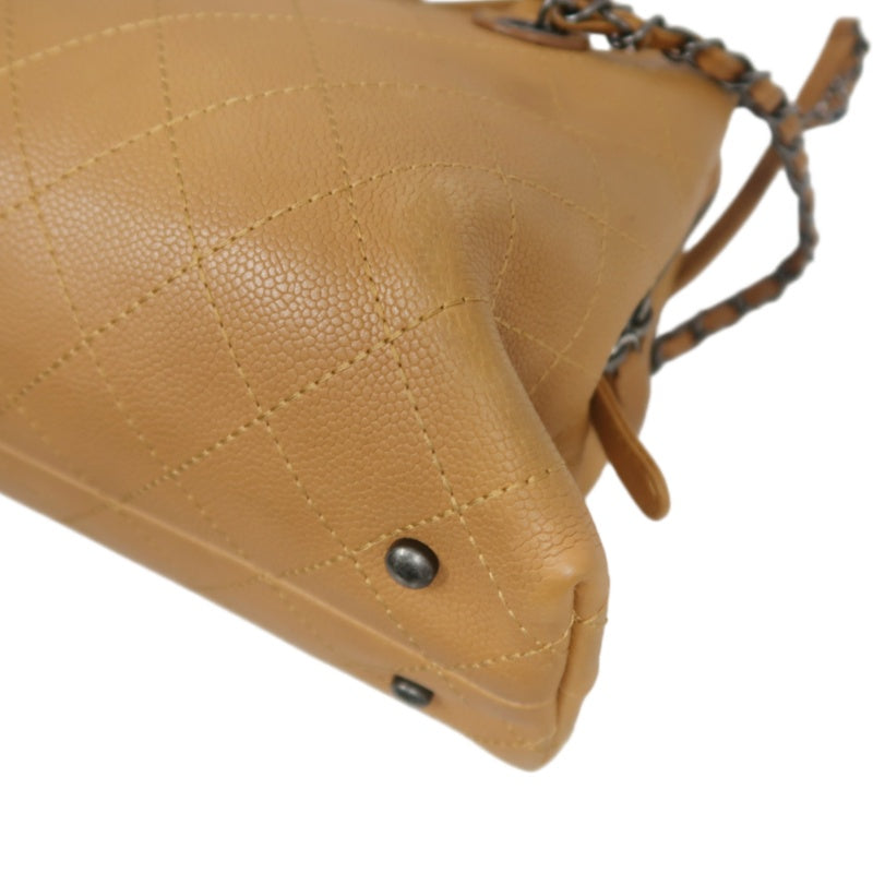 CHANEL Matelassé Caviar Leather Tote Bag Brown Orange Dark Silver-Tone Hardware