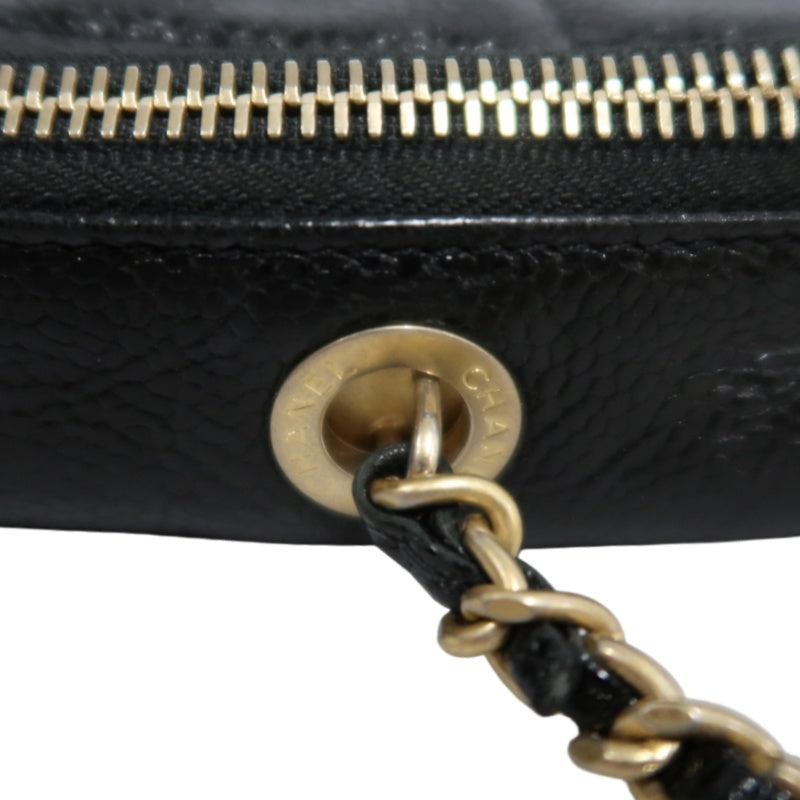 CHANEL Black Caviar Leather Checkerboard Quilted Chain Camera Shoulder Bag With Gold Hardware