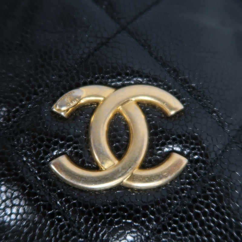 CHANEL Black Caviar Leather Checkerboard Quilted Chain Camera Shoulder Bag With Gold Hardware