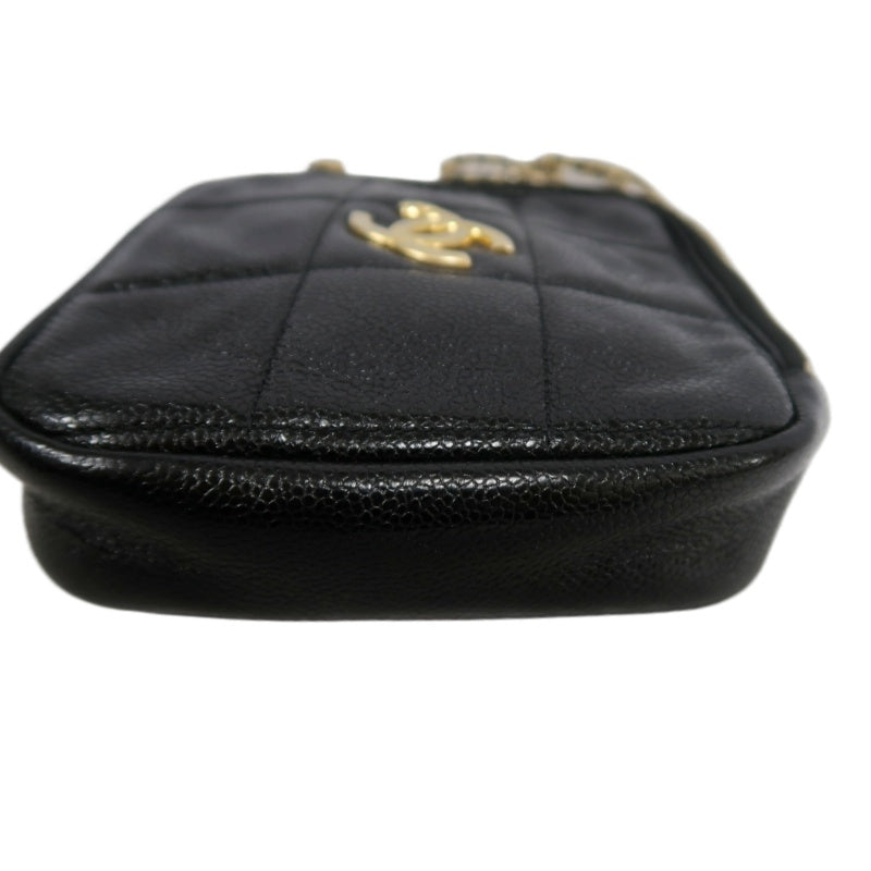 CHANEL Black Caviar Leather Checkerboard Quilted Chain Camera Shoulder Bag With Gold Hardware