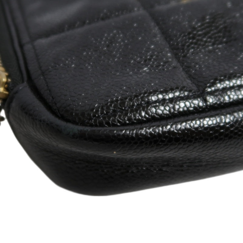 CHANEL Black Caviar Leather Checkerboard Quilted Chain Camera Shoulder Bag With Gold Hardware