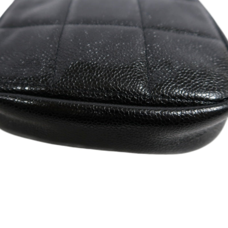 CHANEL Black Caviar Leather Checkerboard Quilted Chain Camera Shoulder Bag With Gold Hardware