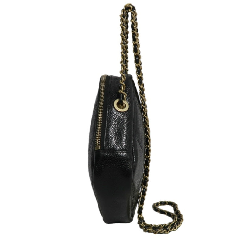 CHANEL Black Caviar Leather Checkerboard Quilted Chain Camera Shoulder Bag With Gold Hardware