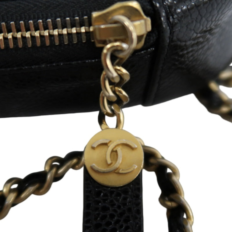 CHANEL Black Caviar Leather Checkerboard Quilted Chain Camera Shoulder Bag With Gold Hardware