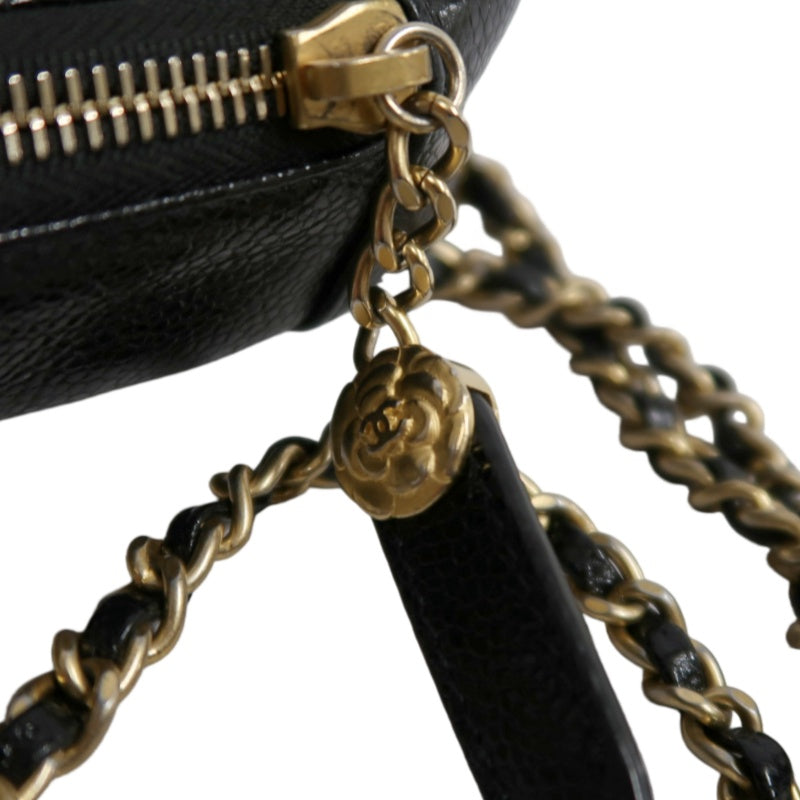 CHANEL Black Caviar Leather Checkerboard Quilted Chain Camera Shoulder Bag With Gold Hardware