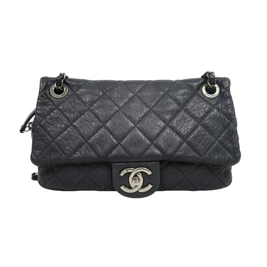 CHANEL Matelassé Shoulder Bag Black Lambskin Silver-Tone Hardware