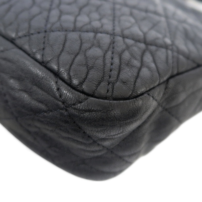 CHANEL Matelassé Shoulder Bag Black Lambskin Silver-Tone Hardware
