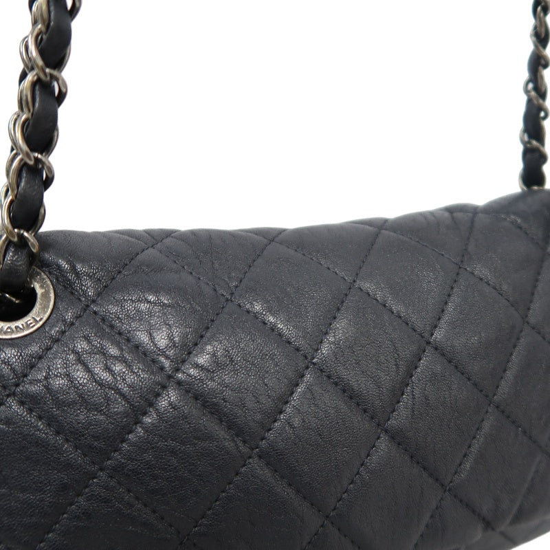 CHANEL Matelassé Shoulder Bag Black Lambskin Silver-Tone Hardware
