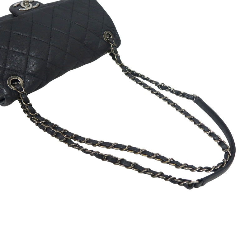 CHANEL Matelassé Shoulder Bag Black Lambskin Silver-Tone Hardware