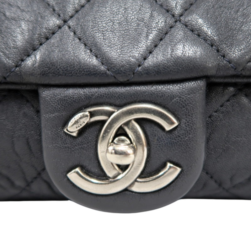 CHANEL Matelassé Shoulder Bag Black Lambskin Silver-Tone Hardware