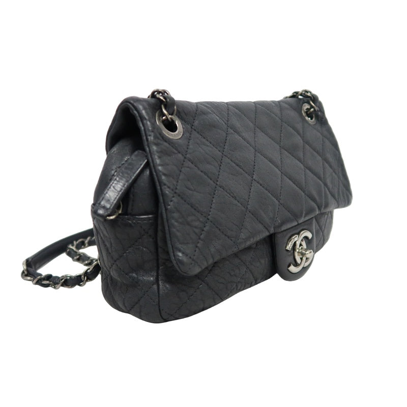 CHANEL Matelassé Shoulder Bag Black Lambskin Silver-Tone Hardware