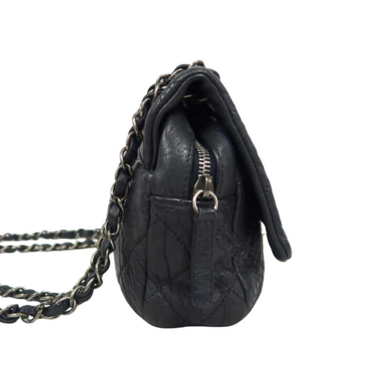 CHANEL Matelassé Shoulder Bag Black Lambskin Silver-Tone Hardware