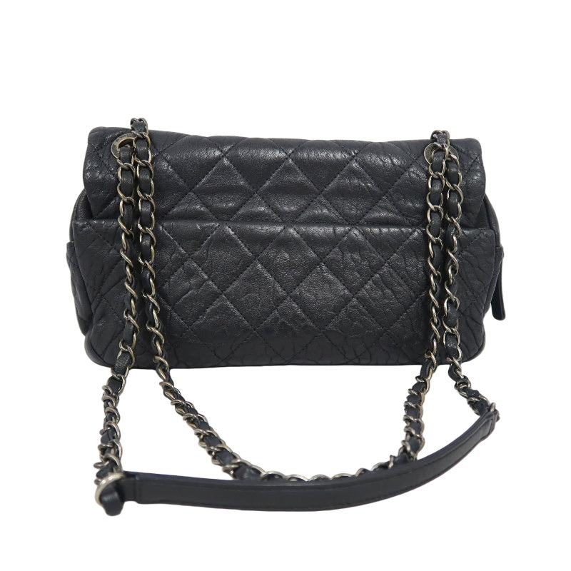 CHANEL Matelassé Shoulder Bag Black Lambskin Silver-Tone Hardware