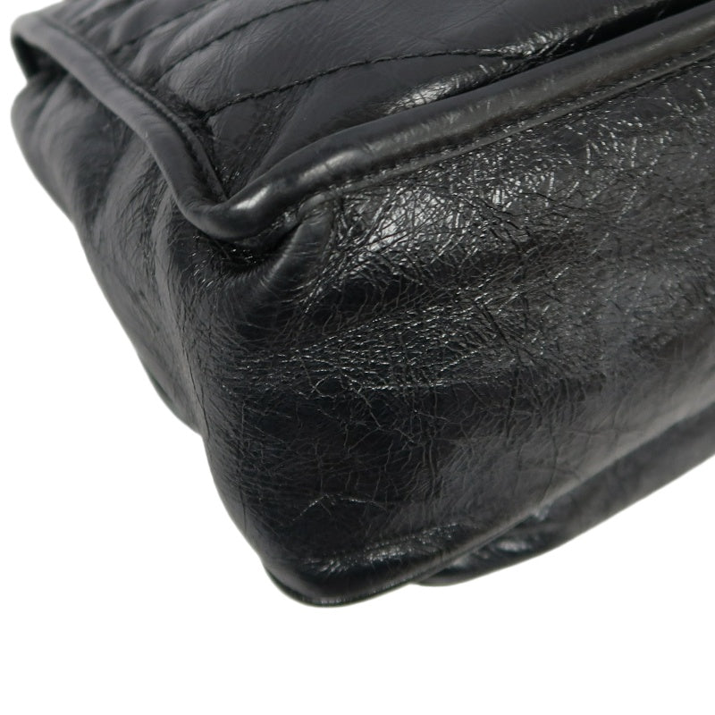 YVES SAINT LAURENT  Niki Leather Shoulder Bag Black Silver-Tone Hardware