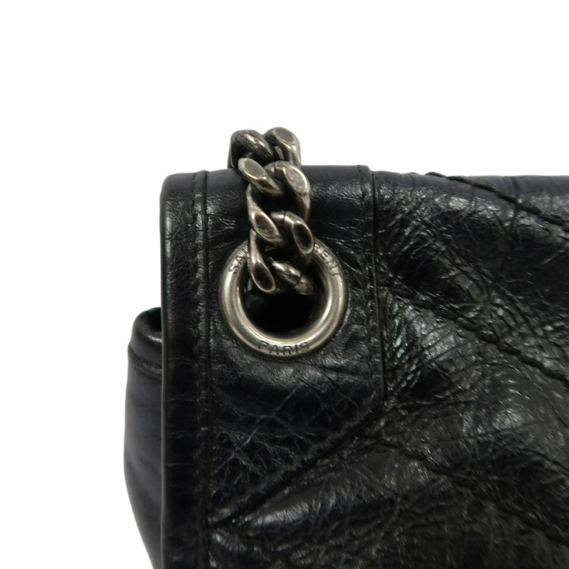 YVES SAINT LAURENT  Niki Leather Shoulder Bag Black Silver-Tone Hardware