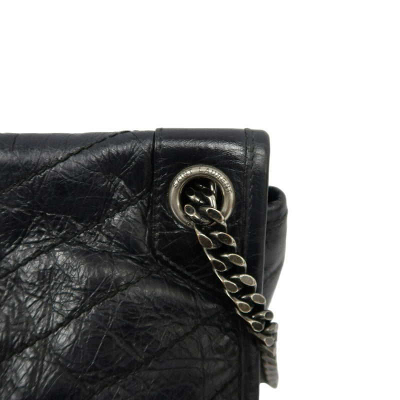YVES SAINT LAURENT  Niki Leather Shoulder Bag Black Silver-Tone Hardware