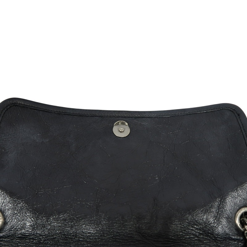 YVES SAINT LAURENT  Niki Leather Shoulder Bag Black Silver-Tone Hardware