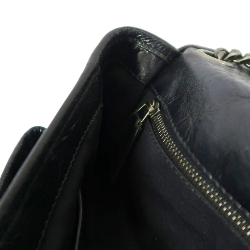 YVES SAINT LAURENT  Niki Leather Shoulder Bag Black Silver-Tone Hardware
