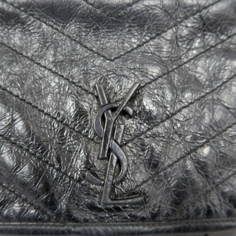 YVES SAINT LAURENT  Niki Leather Shoulder Bag Black Silver-Tone Hardware