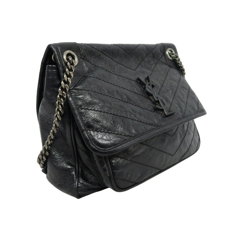 YVES SAINT LAURENT  Niki Leather Shoulder Bag Black Silver-Tone Hardware