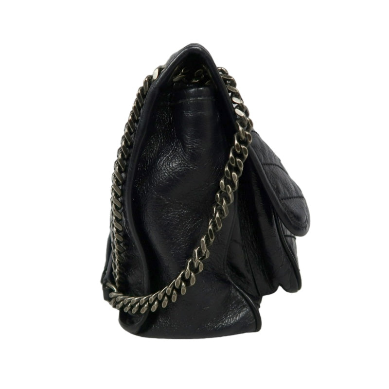 YVES SAINT LAURENT  Niki Leather Shoulder Bag Black Silver-Tone Hardware