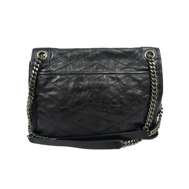 YVES SAINT LAURENT  Niki Leather Shoulder Bag Black Silver-Tone Hardware