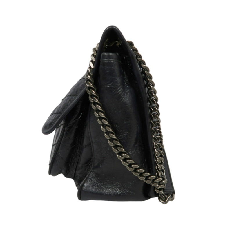 YVES SAINT LAURENT  Niki Leather Shoulder Bag Black Silver-Tone Hardware